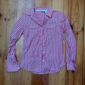 L.L. Bean Coral and White Striped Shirt